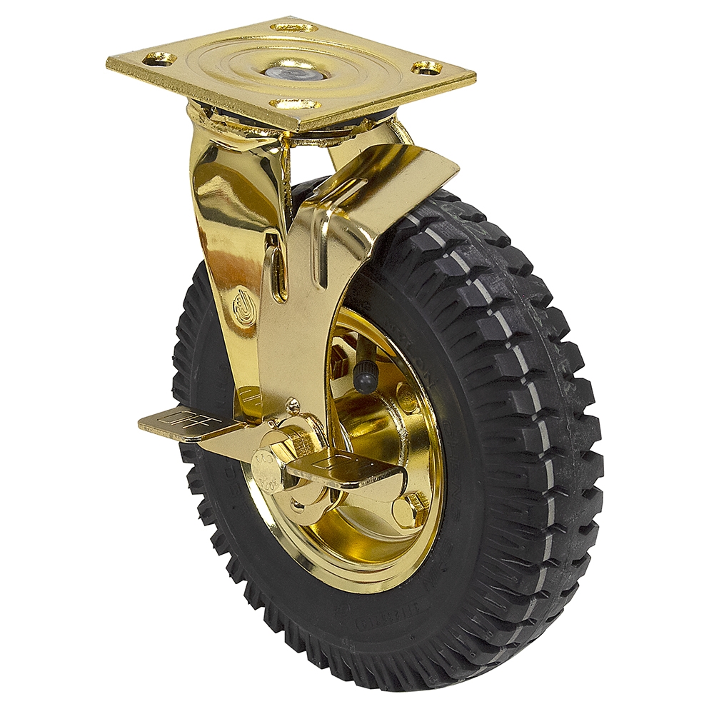 8" 2.504 Pneumatic Swivel Plate Caster w/Brake Plate Casters