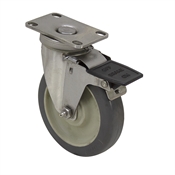 5" x 1-1/4" JARVIS Swivel Plate Stainless Steel Caster with Brake 5-S30-314G-2 P/L BRK GS ZA