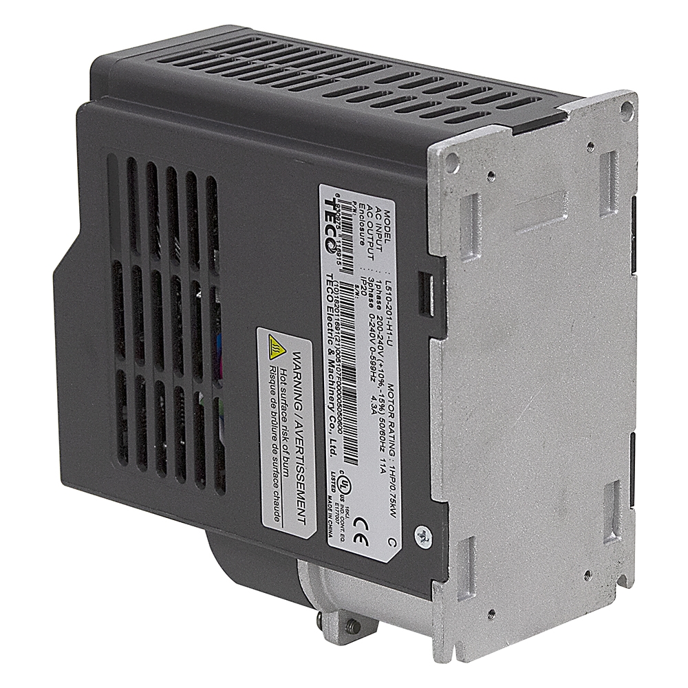 1 HP TECO VFD Motor Controller 230 Volt AC 1Phase Input 3 Phase Output Variable Frequency Drive L510-201-H1-U | Frequency Drives | 3 Phase | Electric Motors | www.surpluscenter.com