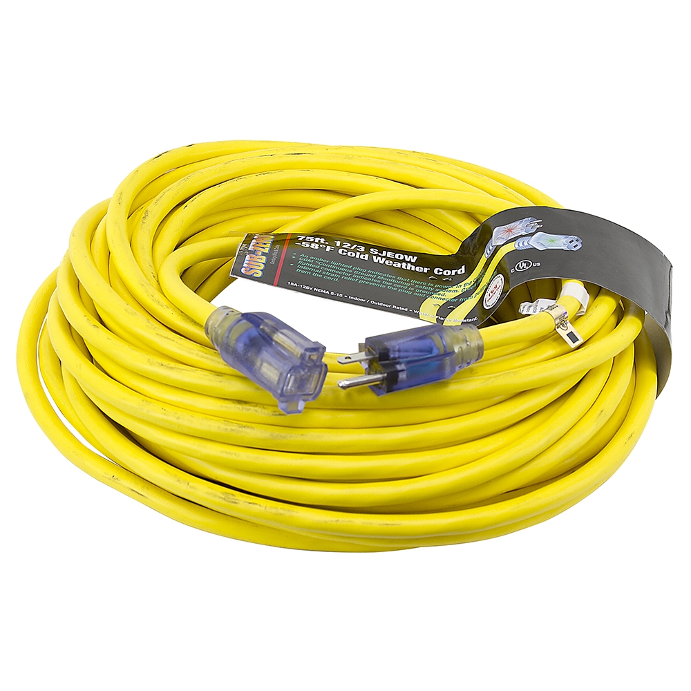 75 Ft 12/3 Yellow Sub Zero Extension Cord Extension Cords Power Cords & Line Cords