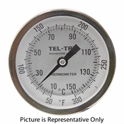 50 - 300 Degree F, 10 - 150 Degree C 3-3/16" Face 12" Stem Teltru AA375R Thermometer