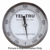 200 - 1000 Degree F 5" Face 9-1/2" Stem Teltru AA575R Series 4210AB66 Thermometer