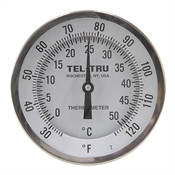 25 - 125 Degree F, 0 - 50 Degree C 5" Face 12" Stem Teltru GT500R Series 38101206 Thermometer